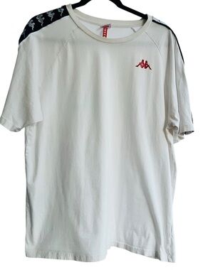 Kappa White Tee with Red Logo Tag and Black Hanger Detail